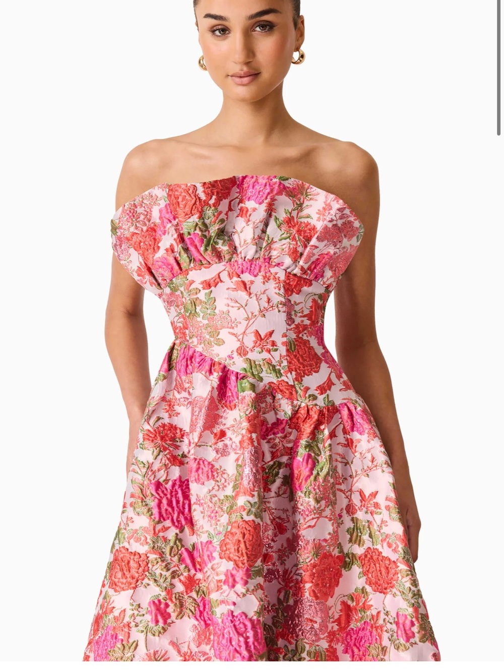 Elliatt Strapless Pink Floral Hi-Low Gown - Picture 6 of 8